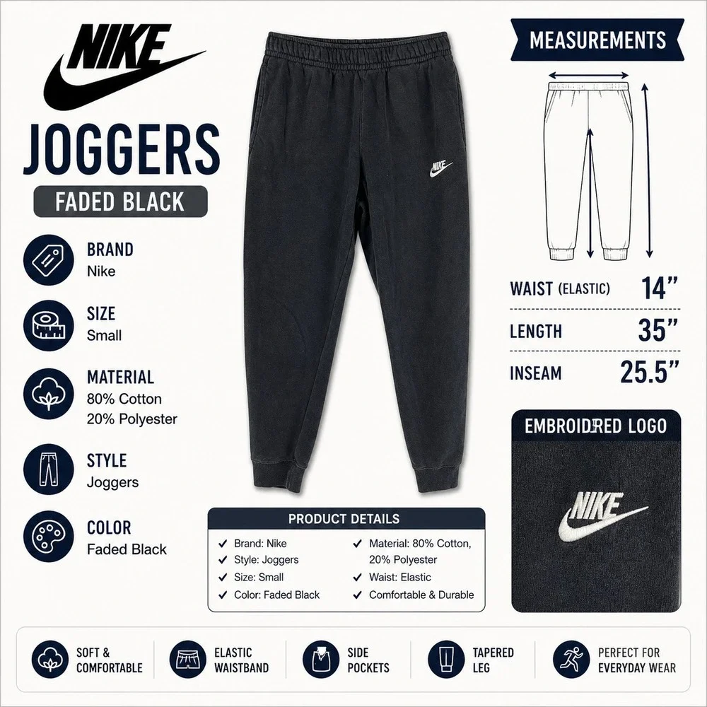 Nike‎ Sportswear Club Fleece Joggers Black Sweatpants Futura Logo Womens Small